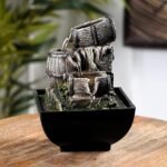 The Artment your artistic apartment Wooden Spill Tabletop Fountain – Rustic LED Indoor Water Feature with Barrel Design, Resin Build, USB/Adapter Powered, Tranquil Home or Office Décor Accent