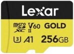 Lexar (256GB & 128GB) Professional Gold Micro SD Card, UHS-II, C10, U3, V60, A1, Full HD, 4K, Up to 280/180 MB/s microSDXC Memory Card, for Drones, Action Cameras (AA1102/3)