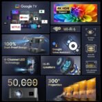 Crossbeats Lumex Solis Projector 4k Ultra HD, [Google TV Official], 1080p Native, Android OS WiFi, 1000 ANSI, Smart Mini Projector for Room, Portable Home Theater Cinema, Built-in Apps, 300''Display - Image 3