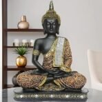 Global Grabbers New Limited Edition 25 Centimetre Meditating Sitting Buddha Idol Statue showpiece Home Decor Decoration Items for Living Room and Gifts (1, Orange Black) - Image 3