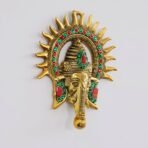 KridayKraft Ganesha Idol with Surya Chakra - Ganesh murti Wall hangings Rajasthani Handicrafts Decorative Showpiece for Gifting Anniversary Valentine's Day (Golden)(AA1103/103) - Image 4