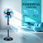 V-Guard Esfera Pedestal Fan (5 blade) with Remote Control, In-built 7.5 Hour Timer, 400 mm Sweep Size, Telescopic Height with Adjustable Metal Stand & Powerful Copper Motor | 52 W |Blue Black - Image 3