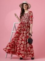 Sheetal Associates Crepe Women's Mix Floral Printed Grown with Regular Sleeves Full Lenth and Square Neck | Beach Tipe Dress - Image 2
