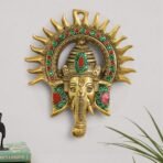 KridayKraft Ganesha Idol with Surya Chakra - Ganesh murti Wall hangings Rajasthani Handicrafts Decorative Showpiece for Gifting Anniversary Valentine's Day (Golden)(AA1103/103)
