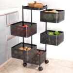 Kitchenwell Metal Multi-Purpose Trolley Storage Organizer and Kitchen Accessories Items for Kitchen Storage Rack Square Design Fruits & Vegetable Onion Cutler (Matt Black, 5 Layer Drawer)[AA1097/60]