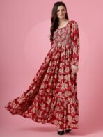Sheetal Associates Crepe Women's Mix Floral Printed Grown with Regular Sleeves Full Lenth and Square Neck | Beach Tipe Dress - Image 4