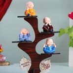 FlowerAura Decorative Set of 4 Adorable Buddha Monk Figurines With Wooden Stand For Peaceful Home Decor & Office Decor, Special Gifting, Ideal for Living Room, Meditation Spaces, and Special Occasions - Image 3