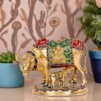 Amazon Brand - Umi Kamadhenu Cow God Idol Religious Sculpture Figurine in Brass (Height 7 Inch)(AA1103/108)