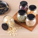 Transparent Glass Jar and Container Air Tight Black Lid for Kitchen 400 ml Mataki Glass Jar with Airtight Metal Lid Pack of 6 - Image 2