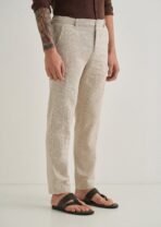 Beige Dobby Cotton Stripe Pants [AA1097 / 23] - Image 3