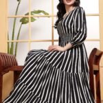Raiyani Enterprise Women Striped Crepe Anarkali Kurta[AA1097/48]