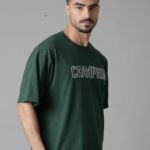 LEWEL Men's Stylish Sporty Printed 3/4 Sleeve Oversized T-Shirt (Green)