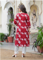 PRISCA Women Floral Print Pure Cotton Straight Kurta (Maroon) [AA1096/97] - Image 2
