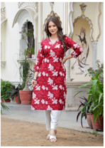 PRISCA Women Floral Print Pure Cotton Straight Kurta (Maroon) [AA1096/97] - Image 3