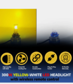 Yellow/White 300 Watt H8/H9/H11 Fitting LED Headlight Bulb is designed for cars, motorbikes, trucks, and vans, operating at 12 V with 300 W power. It is universally compatible for both bikes and cars and comes as a pack of 2 [AA1096/113] - Image 3