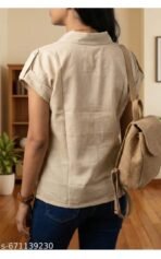 Stylish solid cotton short shirt for women causual wear - Image 2