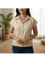 Stylish solid cotton short shirt for women causual wear