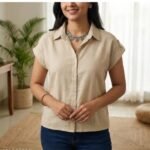 Stylish solid cotton short shirt for women causual wear