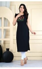 JEMCY New 100%Cotton Emrodery work A-line Kurti for women