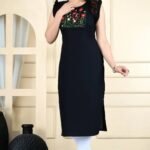 JEMCY New 100%Cotton Emrodery work A-line Kurti for women