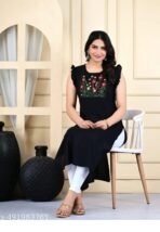 JEMCY New 100%Cotton Emrodery work A-line Kurti for women - Image 3