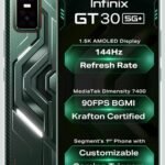 Infinix GT 30 5G+ (Pulse Green, 8GB RAM, 256GB Storage) | Cyber Mecha Deisgn with LED Lights | 90FPS on BGMI | 1.5K 144Hz AMOLED Display | Segment's 1st Gaming Triggers | 64MP Sony Camera | Infinix AI[AA1100/66]