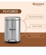 Mumma's LIFE 22ltr Stainless Steel Plain Pedal Bin with Plastic Bucket And Lid | Garbage Bin Trash Can, Round Shape Dustbin For Home, Bathroom, Kitchen, Room, Office (Pedal Bin 12 * 20inch)[AA1100/115] - Image 3