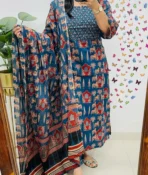 WOMEN FASHIONABLE RAYON PRINTED KURTA PANT SET WITH DUPATTA[AA1097/31]