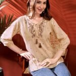Anouk Tie Up Neck Floral Embroidered Liva Straight Kurta[AA1097/50]