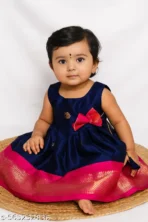 South Indian Pattu Frock,Pattu Pavadai Frock for Baby Girl,Cotton Silk Traditional Frock with Tassels(6 to 12 months) - Image 3