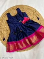 South Indian Pattu Frock,Pattu Pavadai Frock for Baby Girl,Cotton Silk Traditional Frock with Tassels(6 to 12 months)