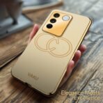 Vaku Luxos® Skylar Back Cover for Vivo V27 with Leather Pattern Gold Electroplated Soft TPU Cover Shockproof Protective Case- Gold [AA1096/129] - Image 3