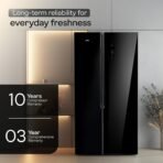 Godrej 600L 3Star | 1+2 Year Additional Warranty | Smart Convertible Zones | Toughened Glass Door | Frost Free Inverter Side By Side Refrigerator (2025 Model, RS EONVELVET 600C RIT BK GL, Black Glass) [AA1096/72]