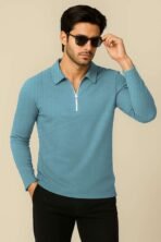 HELMONT Pack of 2 Men Self Design Zip Neck Polyester Beige, Green T-Shirt[AA1097/101] - Image 2