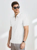 COMBDAIDED MEN SELF DESIGN POLO NECK POLYCOTTON GREY T-SHIRT [AA1102/248] - Image 4