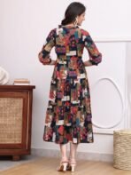 Women Fit and Flare Multicolor Below Knee Dress