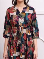 Women Fit and Flare Multicolor Below Knee Dress - Image 3