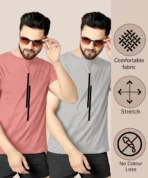 Pack of 2 Men Striped Round Neck Polyester Pink, Grey T-Shirt  (AA1104/166) - Image 3