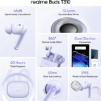 Buds T310 with 12.4mm Driver, 46dB ANC, Spatial Audio and upto 40 hours Playback Bluetooth Headset  ( Monet Purple, True WIreless) [AA1102/148] - Image 4
