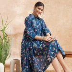Women Printed Cotton Blend Anarkali Kurta(Blue - XL)