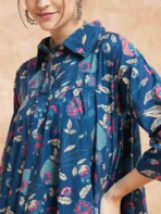 Women Printed Cotton Blend Anarkali Kurta(Blue - XL) - Image 2