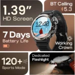 GOBOULT Tuff Hawk 1.39" HD Display , Working Crown, Quick Access Torch Smart watches (BLACK STRAP ,FREE SIZE) (AA1104/105) - Image 4