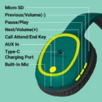 Zeb- Thunder, With 60H Backup, BT v5.3, Gaming Mode, ENC, AUX, mSD, Dual Pairing Bluetooth & Wired Headset ( Teal Green , On the Ear) [AA1102/120] - Image 3