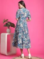 Women Fit and Flare Multicolor Below Knee Dress - Image 8