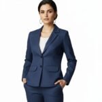 Women Solid Single Breasted Formal Blazer (Blue)