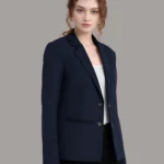 women solid single breasted blazer blue size S