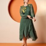 Antheaa Puff Sleeve Chiffon Embroidered A-Line Midi Dress[AA1097/41]