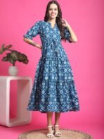 Women Fit and Flare Multicolor Below Knee Dress - Image 5