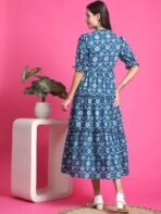 Women Fit and Flare Multicolor Below Knee Dress - Image 6