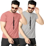 Pack of 2 Men Striped Round Neck Polyester Pink, Grey T-Shirt  (AA1104/166) - Image 4